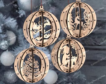 3D Spinning Christmas Ball Ornaments SVG Laser Cut 4 Sphere Tree Bauble