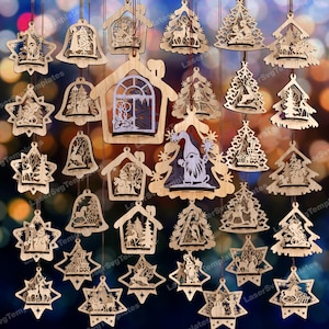 Lot de 32 boules de Noël 3D découpées au laser fichier svg Glowforge, boules de Noël svg, vecteur dxf de décorations d'arbre de Noël