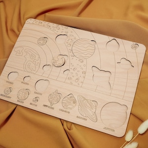 Quebra-cabeça de sistema solar educacional para crianças modelo svg de corte a laser Glowforge quebra-cabeça montessori infantil plano de corte dxf cnc vetor laser download digital