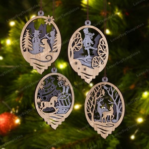 Lasergesneden kerstboom ballen ornamenten svg-bestand Glowforge kerstbal boom ornament dxf meerlaagse kerstversieringen laser bestand svg