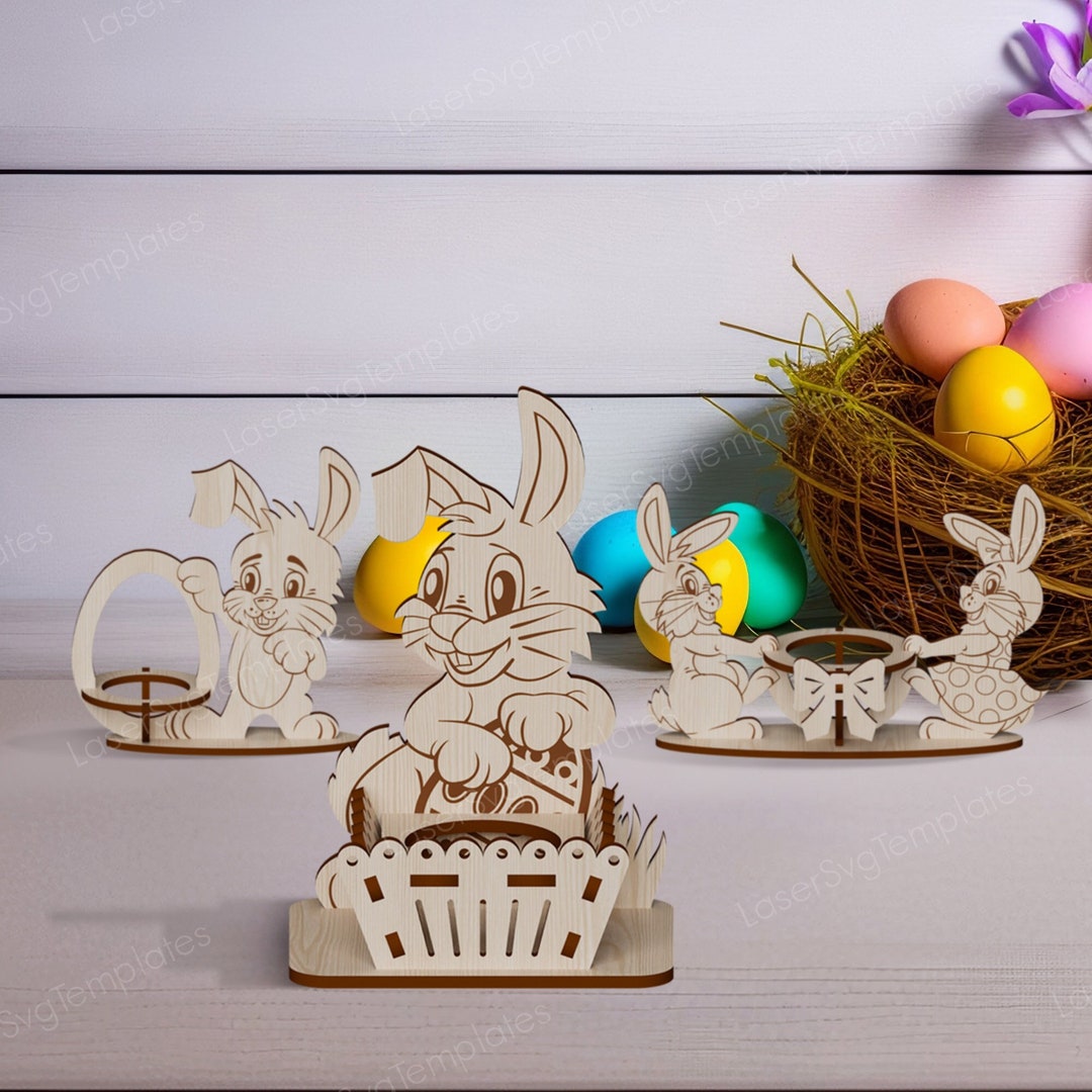 Laser Cut Easter Bunny Egg Holder Svg File Glowforge Egg Holder Stand ...