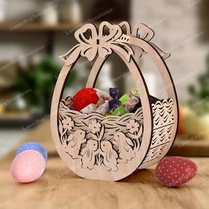 Osterhase Ei Korb Laser cut svg Datei Glowforge dekorativer Ostereier Korb svg Laserdatei Hase Osterei Halter Korb dxf Vorlage