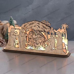 Decorazione da tavolo della scena della natività file svg tagliato al laser Glowforge Miniature della natività svg Decorazione da tavolo di Natale dxf modello vettoriale cnc