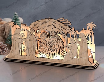 Krippe Tischdekoration Laser cut svg Datei Glowforge Krippenminiaturen svg Weihnachten Tischdekoration Dxf Cnc Vektor Muster