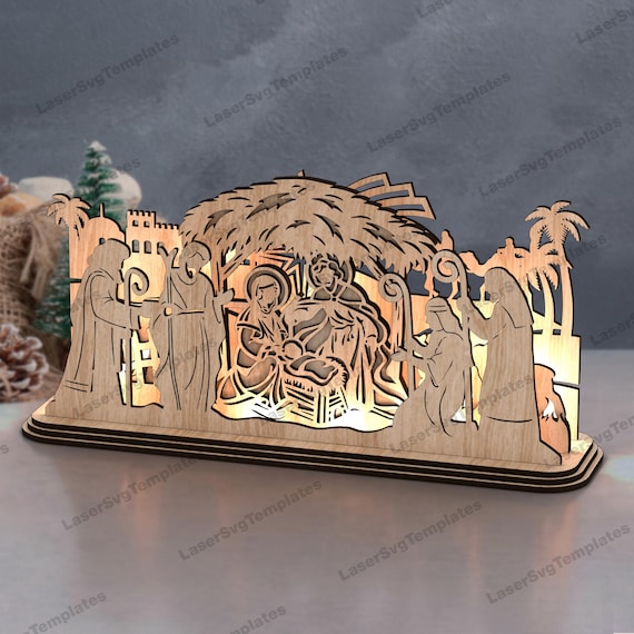 Nativity Scene SVG Laser Cut Multilayer Standing Manger Christmas Decor