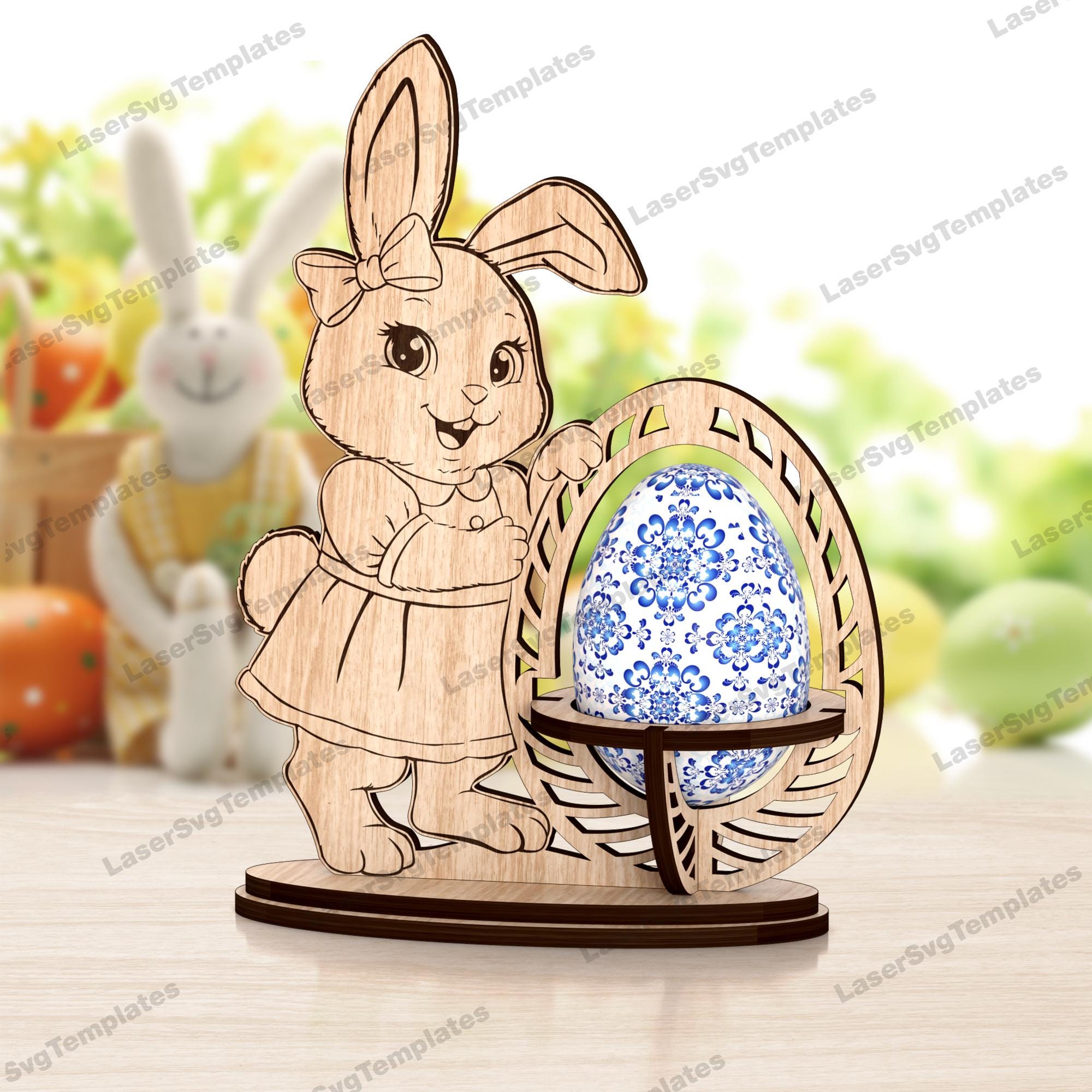 Laser Cut Bunny Easter Egg Holder Svg Cutting File Glowforge Egg Holder ...