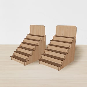 Soporte de paso cortado con láser estante de exhibición plantilla svg Estante de exhibición de madera patrón vectorial cnc Soporte de exhibición plan de corte dxf Descarga instantánea