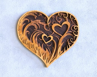 Laser cut multilayer mandala love heart 3D svg template Glowforge 3D multi layer wooden wall art love tree dxf cut plan Digital download