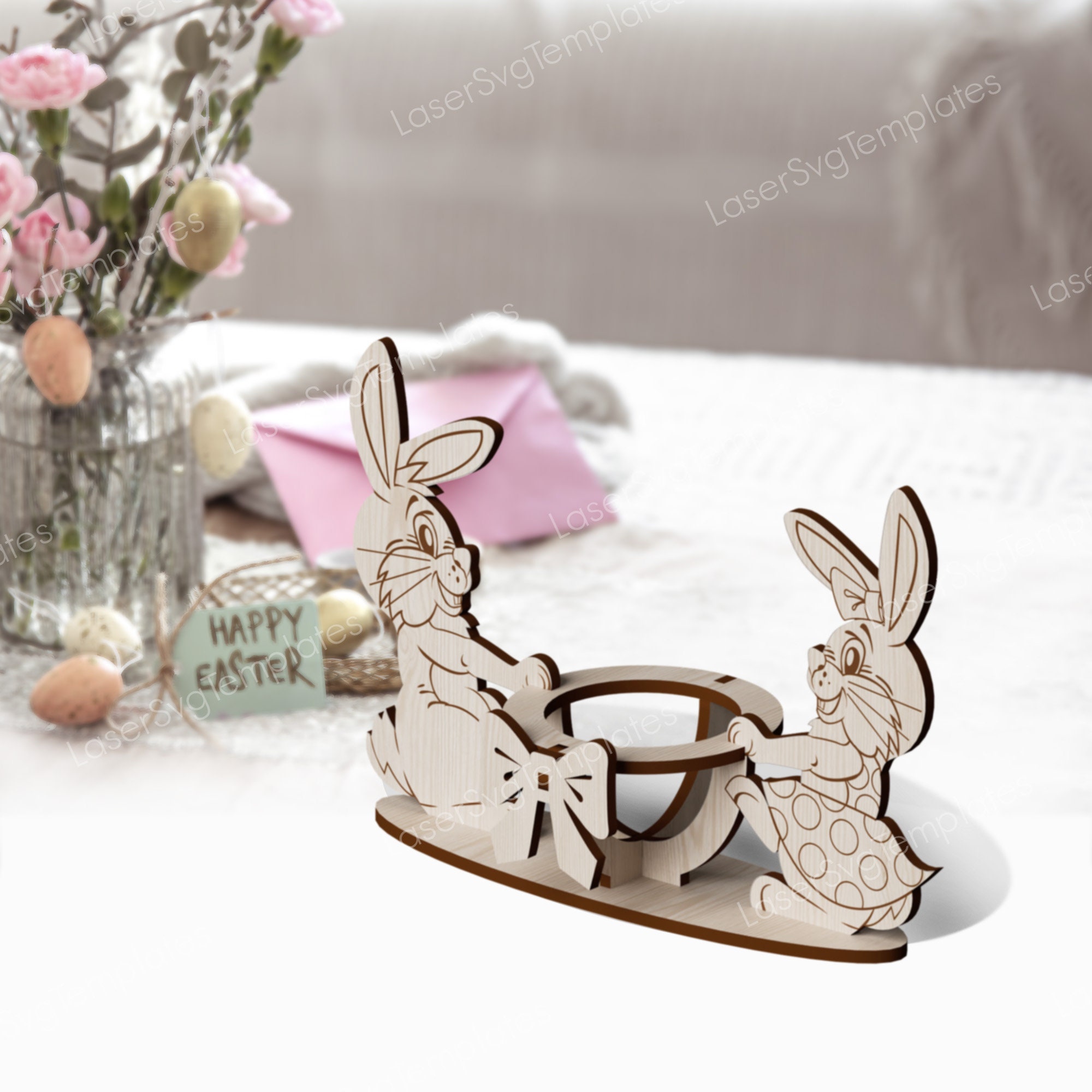 Laser Cut Easter Bunny Egg Holder Svg File Glowforge Egg Holder Stand ...