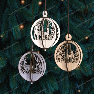 Ornements de cerf de Noël 3D découpés au laser fichier svg Glowforge boules de Noël ornements arbre décor svg boules de sapin de Noël ornements dxf cnc