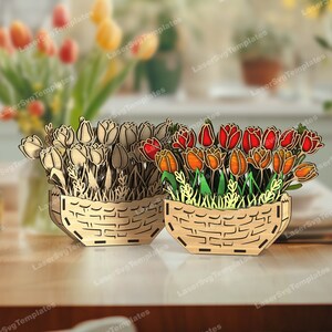 Laser geschnitten Multilayer Tulpen Topf Tisch Dekor svg Vorlage Glowforge 3D Multilayer Holz Mandala Vase Blume Dxf Cnc Vektor Muster