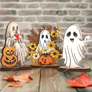 Standing Halloween ghosts table decor laser cut svg file Glowforge Halloween ghost table decor bundle dxf laser template Halloween laser cut