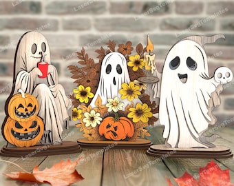 3 Halloween Ghost SVG Laser Cut Multilayer Standing Shelf Sitter Pumpkin Decor