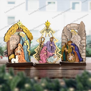 Laser Cut Nativity Scene Miniatures svg cutting file Glowforge Nativity scene decor svg template Nativity miniatures dxf Nativity laser cut