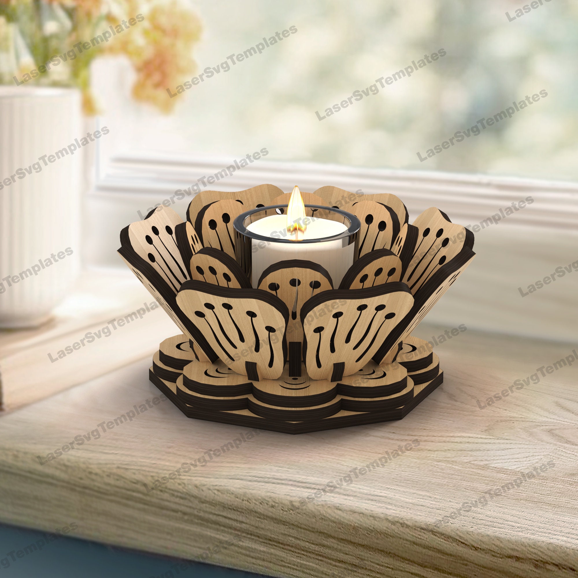 Laser Cut Flowers Candlestick Svg Template Glowforge Wooden Candle