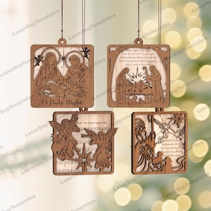 Nativity scene tree balls ornaments laser cut svg file Glowforge Christmas bauble ornaments tree decoration svg vector Christmas balls dxf