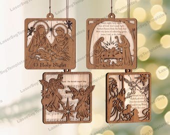 Nativity scene tree balls ornaments laser cut svg file Glowforge Christmas bauble ornaments tree decoration svg vector Christmas balls dxf