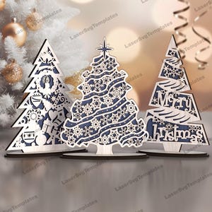 Modello di ornamenti per albero di Natale in piedi tagliato al laser in formato svg Glowforge Decorazione per albero di Natale in formato svg Decorazione da tavolo per albero di Natale in formato dxf vettoriale
