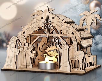 Nativity scene miniatures laser cut svg file Glowforge Nativity miniatures svg Christmas table decoration dxf cnc vector pattern