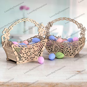 Ostereihalter Korb 2 Bundle Laser geschnitten svg Datei Glowforge dekorativer Ostern Süßigkeiten Korb svg Muster Ostereikorb Dxf Cnc Vektor
