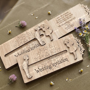 6 Wedding Invitation SVG Laser Cut Wooden Couple Card image 7