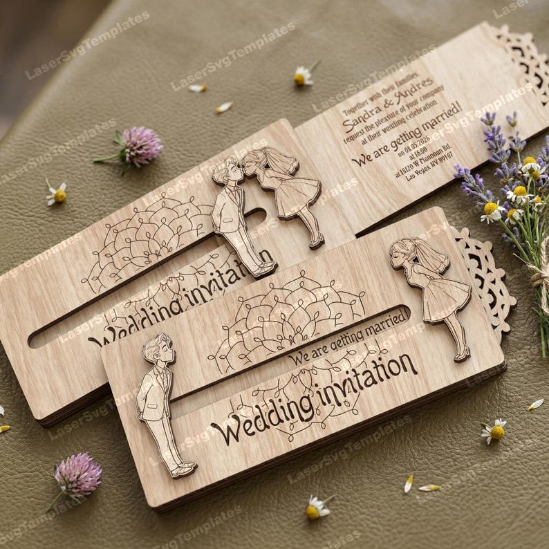 6 Wedding Invitation SVG Laser Cut Wooden Couple Card image 7
