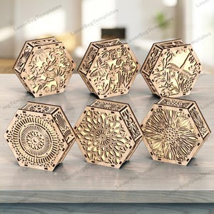 六角形のキャンドルホルダー 6 束レーザーカット svg ファイル Glowforge テーブル ナイト ランプ cnc ベクトル ランタン レーザー dxf cnc キャンドルホルダー レーザーカット ファイル