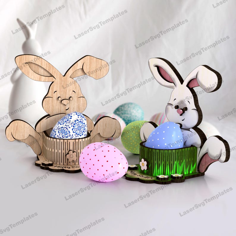 Laser Cut Easter Bunny Egg Holder Svg File Glowforge Organizer Egg ...