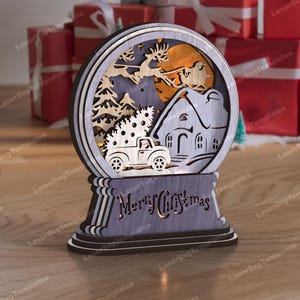 Christmas multilayer globe table decoration laser cut svg file Glowforge Christmas night light lamp laser cut svg Christmas decor lamp dxf