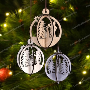 Fichier svg 3D découpé au laser pour boules de Noël Glowforge, boules de Noël, décoration d&#39;arbre svg, boules de sapin de Noël ornements dxf cnc