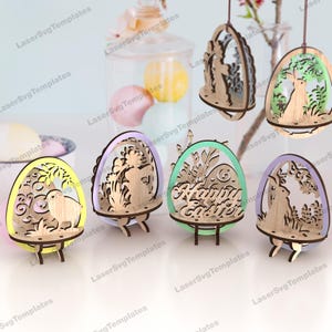 Adornos de huevo de conejo de Pascua 3D cortados con láser, archivo svg, adornos de Pascua 3D de Glowforge, decoración svg, adornos de Pascua, vector dxf, archivo láser de huevo de Pascua