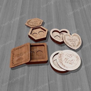 Plantilla svg de caja de anillo decorativa cortada con láser Caja de anillo de boda Glowforge svg Cricut Patrón de caja de joyería dxf archivo digital vectorial cnc