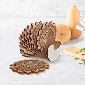 Lasergesneden egel onderzetters met houder svg-bestand Glowforge onderzetters set van 6 cnc vector onderzetters set laser sjabloon graveren dxf patroon