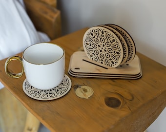 4 Mandala Coaster SVG Laser Cut Round Holder Caddy Boho Drink Mat