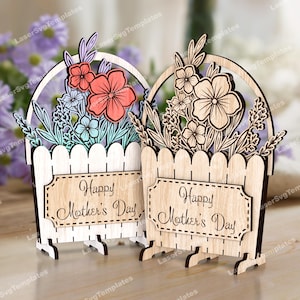 Vaso di fiori in piedi tagliato al laser File svg per la festa della mamma Bouquet di fiori Glowforge per la festa della mamma DXF Fiori tagliati al laser per la festa della mamma Fiori tagliati al laser per la mamma