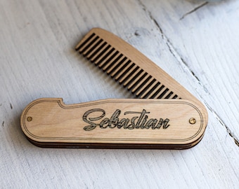 Personalized Pocket Comb SVG Laser Cut Wooden Folding Beard Tool
