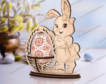 Laser cut Bunny Easter egg holder svg cutting file Glowforge egg holder stand bundle svg template Easter egg holder dxf Easter laser file