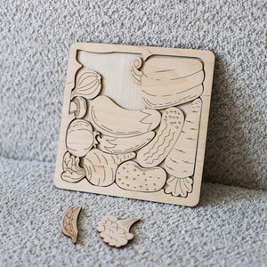 Laser geschnitten Holz Puzzle Gemüse svg Vorlage Glowforge Kinder Montessori Gemüse Puzzle dxf geschnitten Plan cnc Vektor Laser Digital download