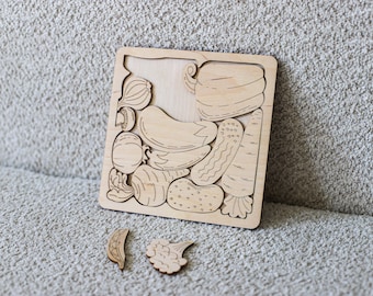 Laser cut wooden puzzle vegetables svg template Glowforge kids montessori vegetables puzzle dxf cut plan cnc vector laser Digital download
