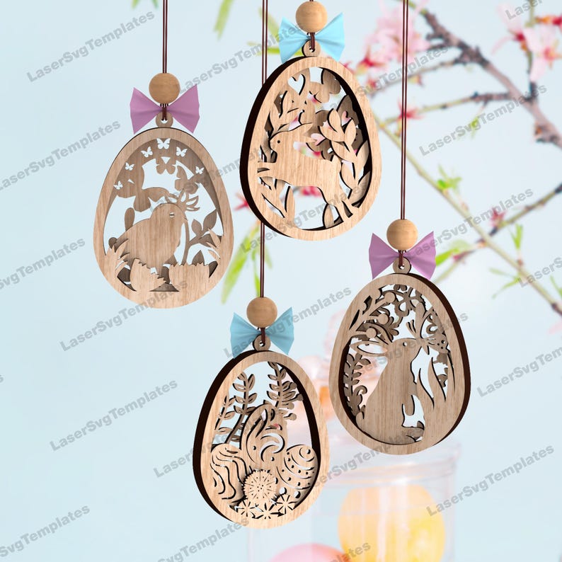 Laser Cut Easter Bunny Egg Ornaments Svg File Glowforge Multilayer ...