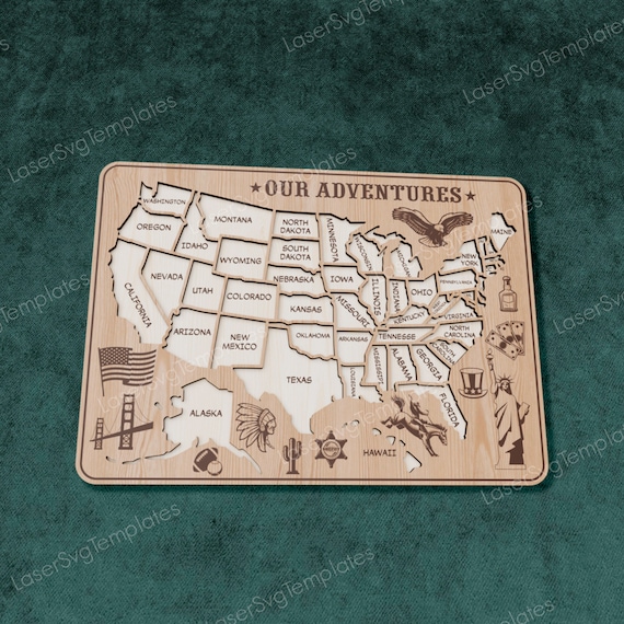USA Map SVG Laser Cut Multilayer Travel Tracker United States Wall Art Decor