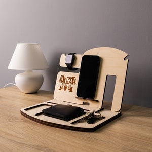 Lasergesneden dock station SVG Glowforge mobiele telefoon stand SVG cricut Docking station CNC vector sjabloon Bureau organisator DXF digitale download