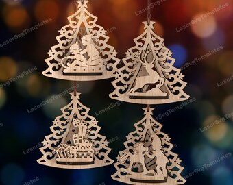 Alternatieve kerstboom op doek met echte kerstballen