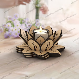 Dekorativer blumen Kerzenhalter Laser geschnitten svg Datei Glowforge Holz Kerzenständer svg vektor DXF Tischlampe Vektorplan Laser Cnc Muster