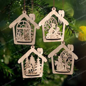 Jeu de boules de Noël 3D découpées au laser fichier svg Glowforge, boules de Noël ornements maison forme svg sapin de Noël décor dxf vecteur