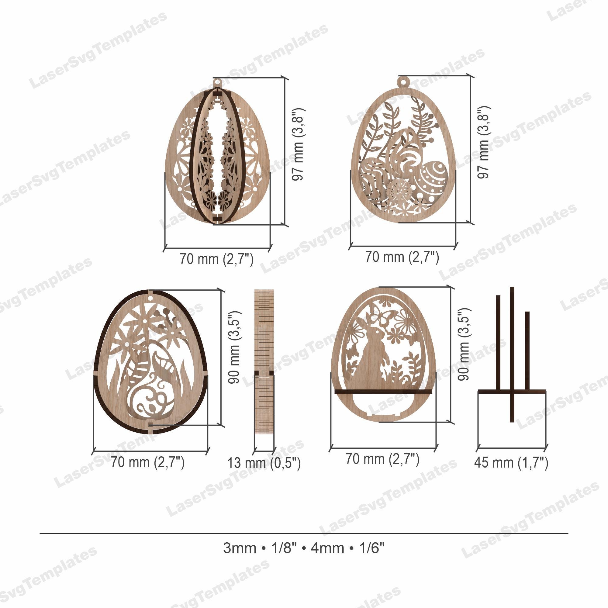 Easter Bunny Egg Ornaments 16 Bundle Laser Cut Svg File Glowforge ...