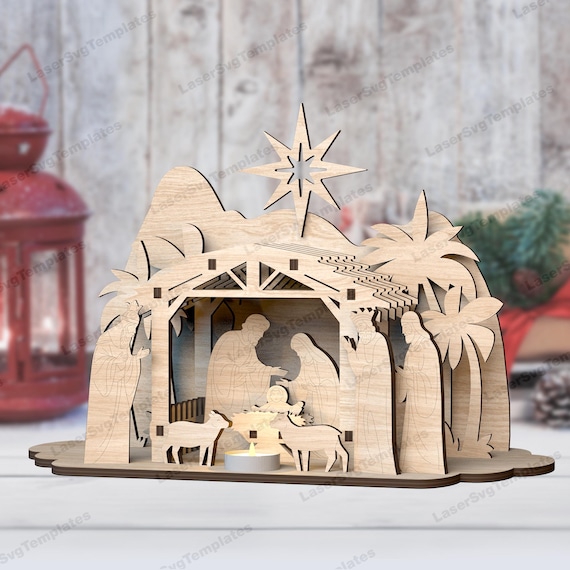 Nativity Scene Candle Holder Laser Cut Svg File Glowforge Nativity