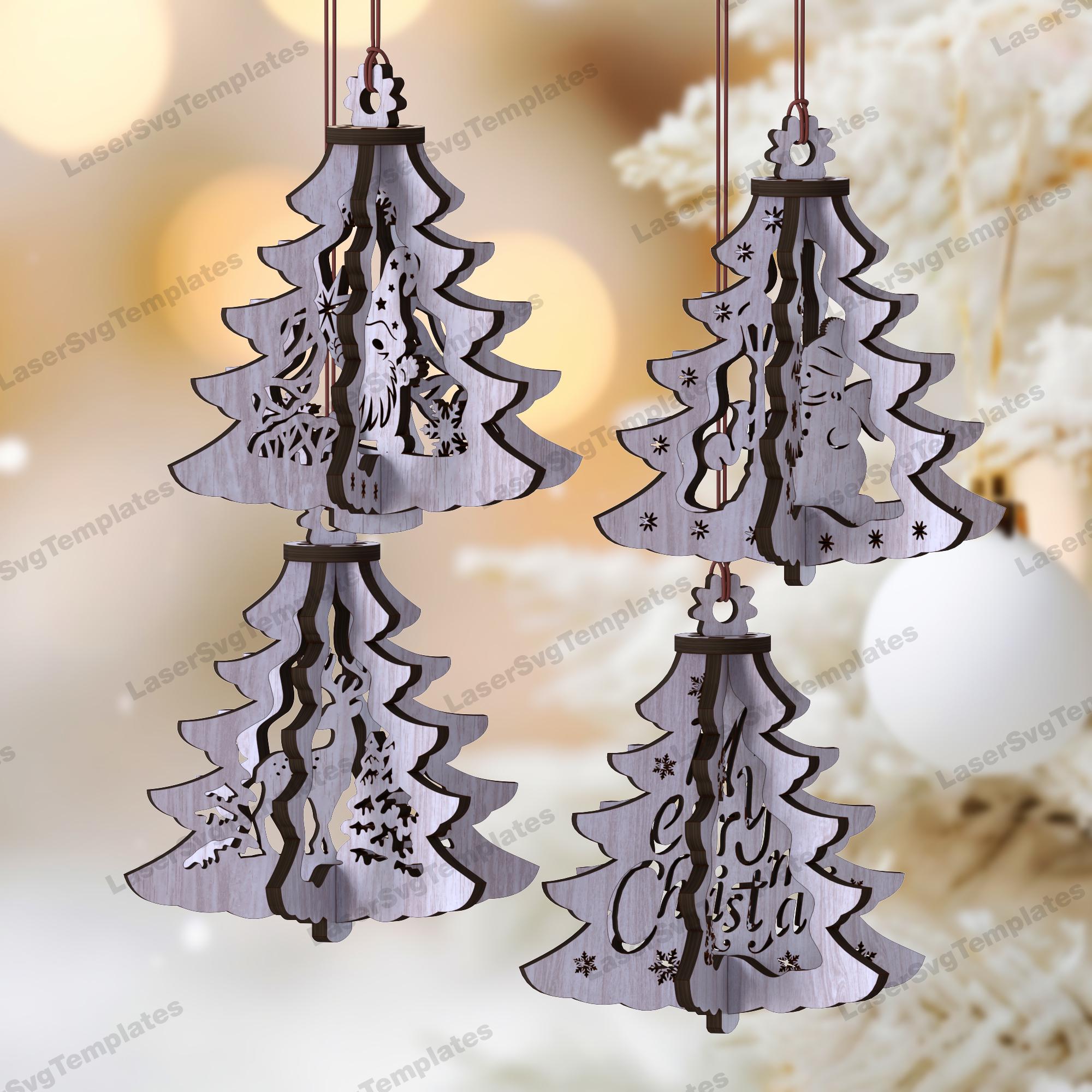 4 Merry Christmas Ornament SVG Laser Cut 3D Santa Tree Bauble - Etsy