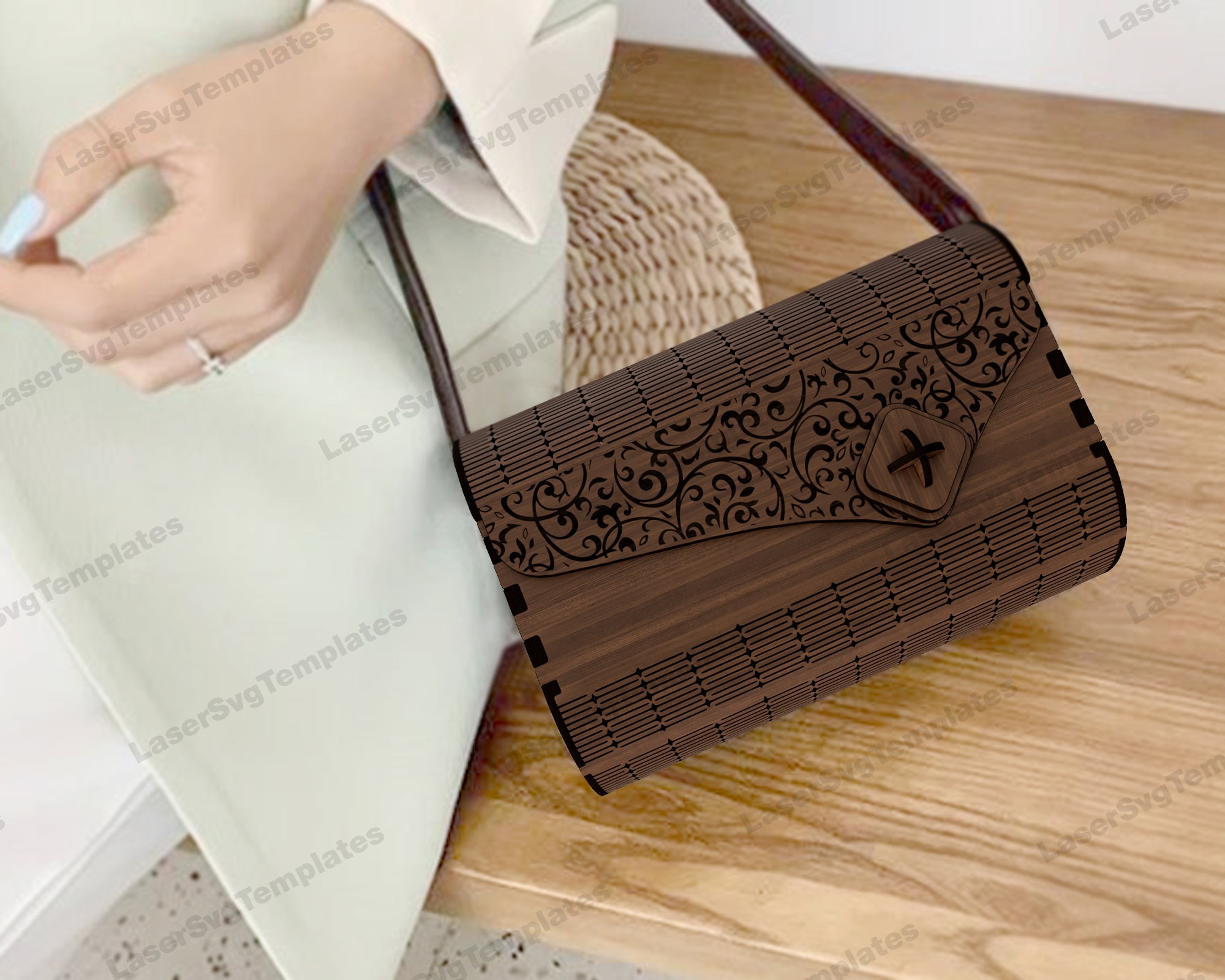 Pochette à Main En Bois Découpé Laser - Fait Main - Modèle Unique - Style Clutch
