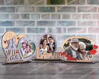 3 Valentine Photo Frame Laser Cut SVG Standing Love Heart Couple Decor